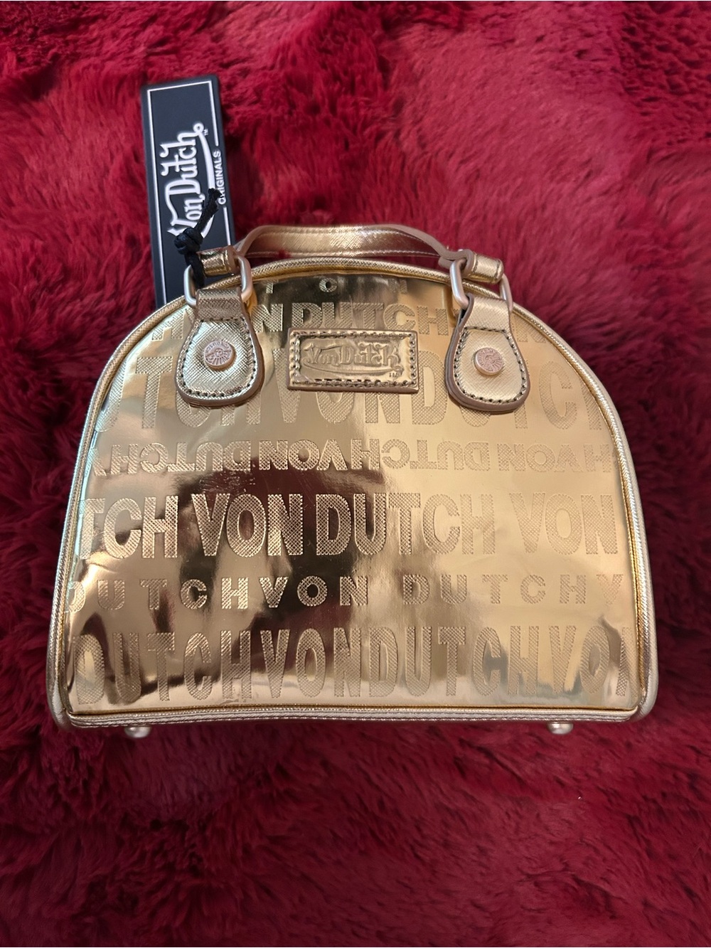 Von Dutch Metallic Gold Mini Dome Satchel